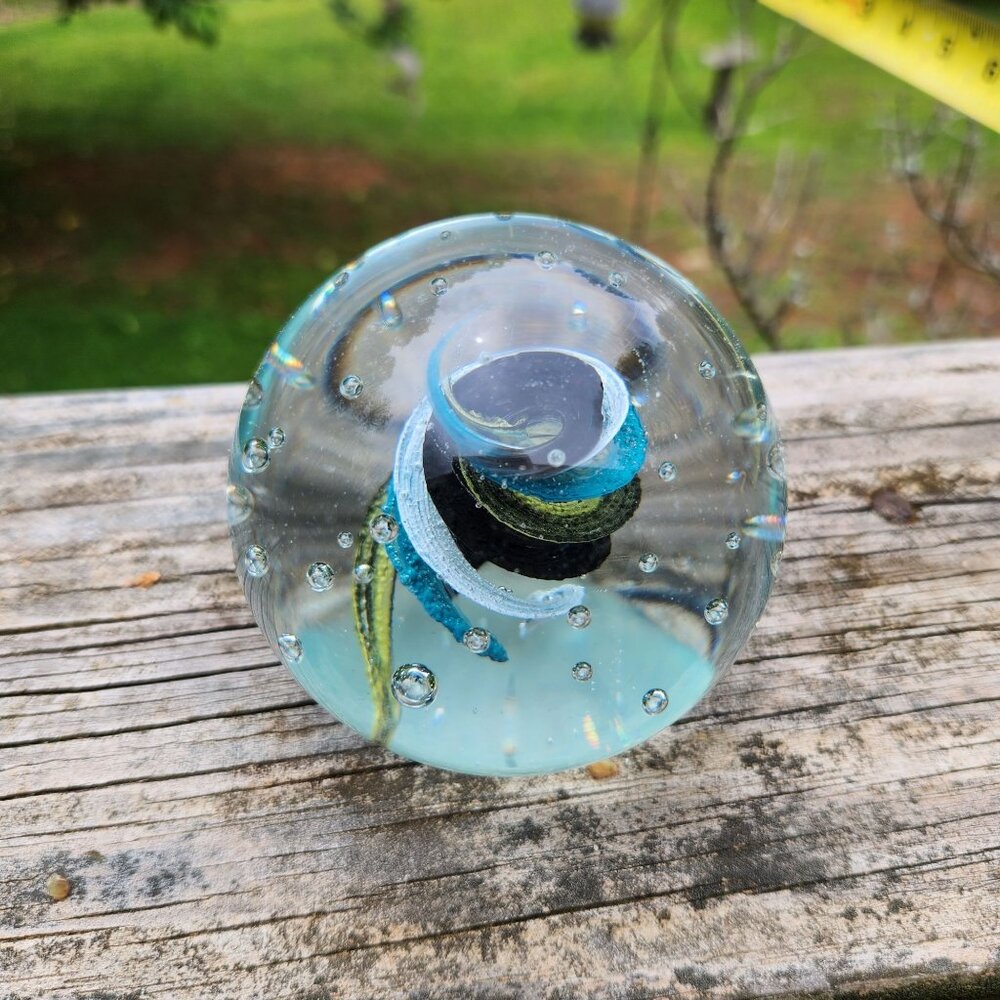 Handcrafted Glass Paperweight With Vibrant Swirling Colors & Controlled Bubbles